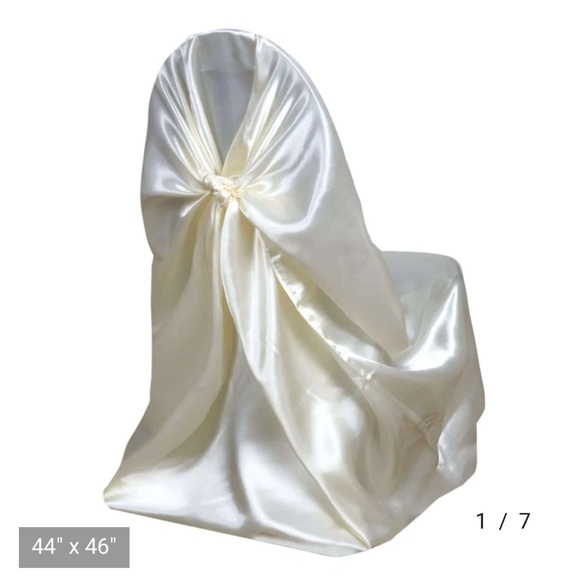 34 Elegant Cream Satin Chair Covers with 50 rose gold Sashes